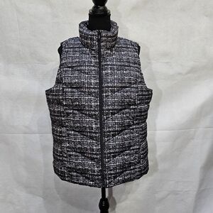 Lands' End Down & Feathers Filled Black White Puffer Vest Size L